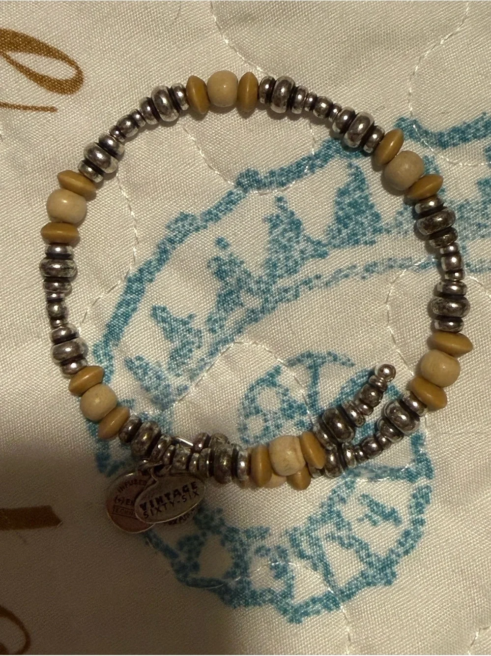 Alex and Ani Silver and Beige Beaded Wrap Bracelet with Charm
